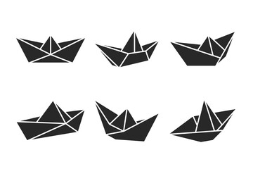 Paper Boat Silhouette Vector Set &mdash; Origami Ship Solid Icons Collection