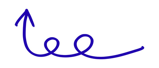 Hand drawn blue doodle arrow isolated PNG. 