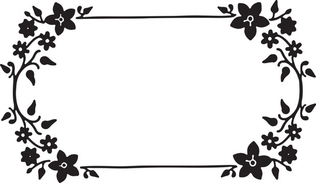Black flower frame, silhouette, ornamental frame, ornament, border, decorative frame, decoration, label, vintage, retro, wedding invitation, cut file, Cricutvector, SVG, DXF, PNG, clipart, floral fram