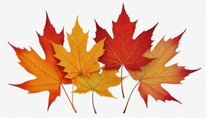 Fototapeta premium Arrangement of maple leaves showing autumn colors in shades of yellow orange and red on white background