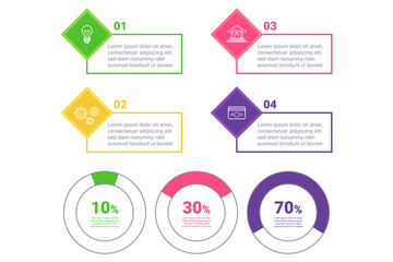 Infographic illustrating various data points using colorful geometric shapes. Each section featuring unique designs to represent different statistics clearly and effectively
