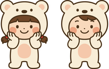 Cute Kids in Bear Costume | Brown Animal Onesie | Adorable Cartoon Character Vector Illustration