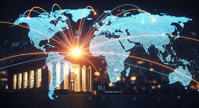 Global bank network connections world map financial