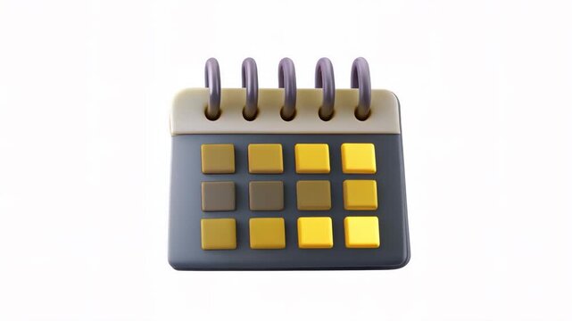 A stylized calendar with golden squares and spiral binding displayed on a white background.