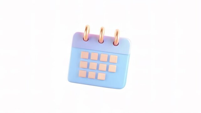 A colorful 3D calendar icon with a minimalist design featuring rings and square date boxes.