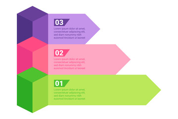 Step-by-step process using colorful arrows and blocks. Each step numbered and containing simple text to explain