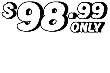 price tag $98.99 dollars sign symbol on transparent background. 3d white color Perfect for advertising, sale banners, product promotion, discount labels, and e-commerce graphics design elements.