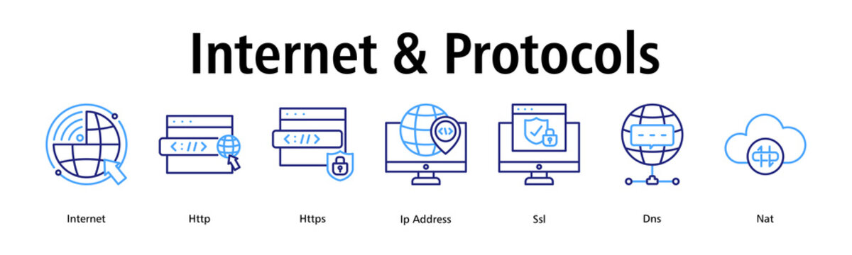 Internet & Protocols banner web icon vector illustration concept with icon of internet, http, https, ip address, ssl, dns, nat

