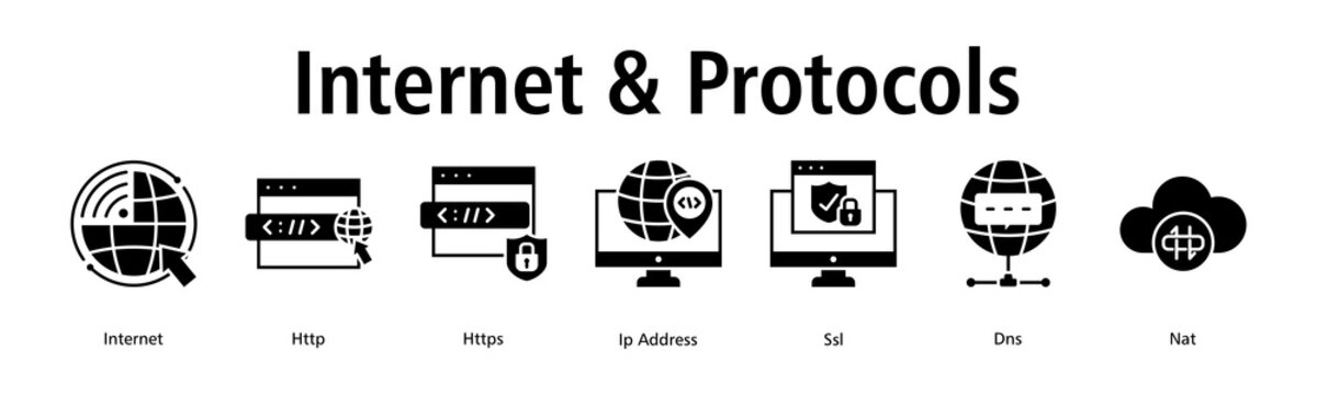 Internet & Protocols banner web icon vector illustration concept with icon of internet, http, https, ip address, ssl, dns, nat
