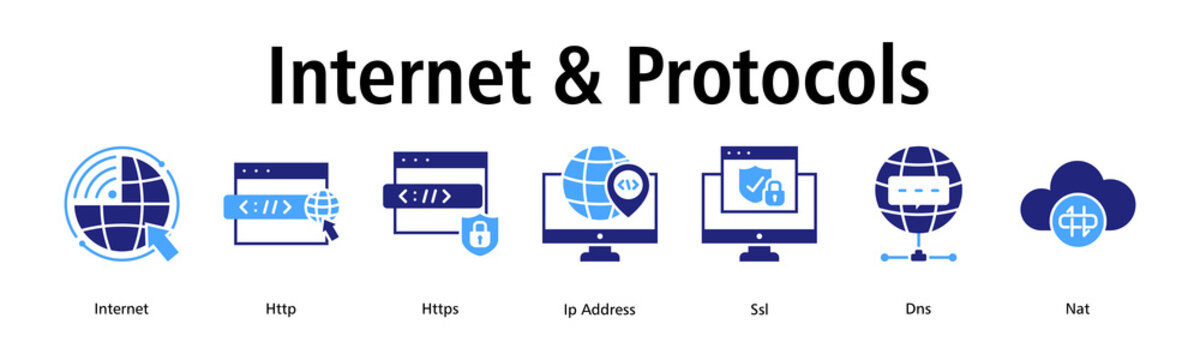 Internet & Protocols banner web icon vector illustration concept with icon of internet, http, https, ip address, ssl, dns, nat
