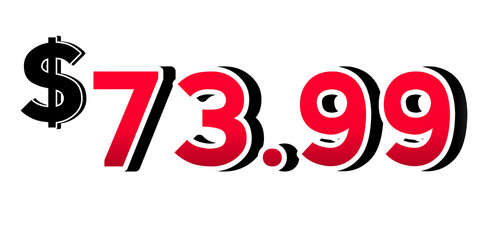 Red price tag 73.99 dollars sign symbol on transparent background. Perfect for advertising, sale banners, product promotion, discount labels, and e-commerce graphics design elements.