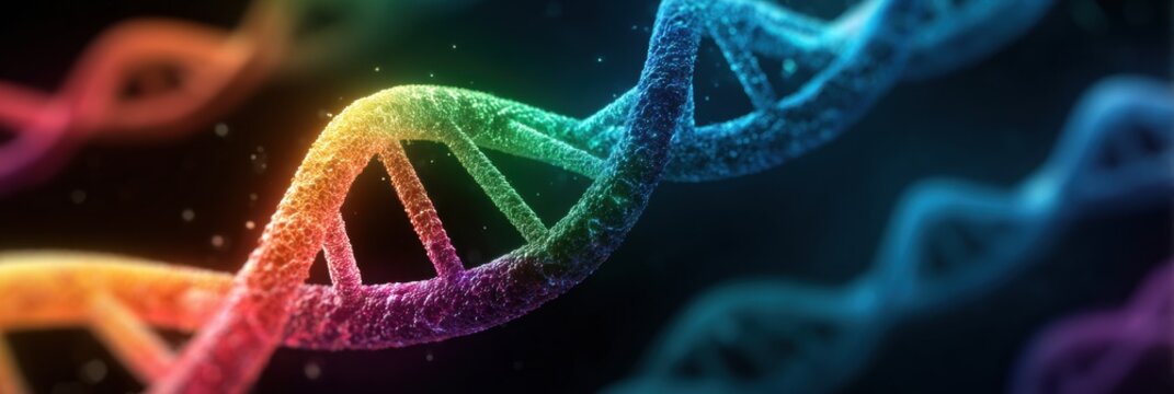Colorful Representation of DNA Strands Showcasing Genetic Complexity in a Scientific Design