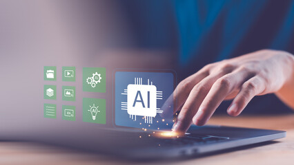 concept illustrates artificial intelligence integration with digital platforms, showcasing advanced automation, data management, and interactive systems for smarter business and technology solutions.