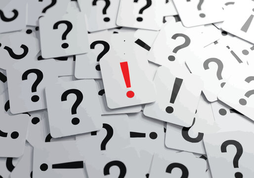 Vector illustration of pile of question mark and exclamation mark cards