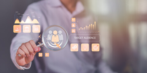 Concept of data-driven marketing and audience targeting, symbolizing customer insight, digital transformation, and strategic planning for business growth and brand success.