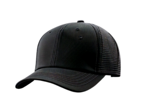 Angled Side View of Black Baseball Cap, Floating Mockup, Transparent Background