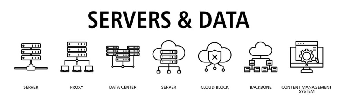 Servers & Data banner web icon vector illustration concept with icon of server, proxy, data center, cloud block, backbone, content management system, server
