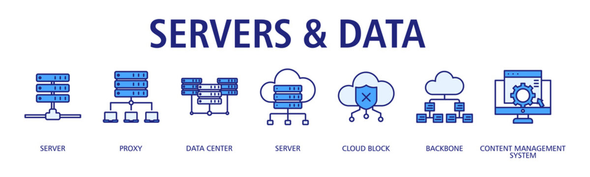 Servers & Data banner web icon vector illustration concept with icon of server, proxy, data center, cloud block, backbone, content management system, server
