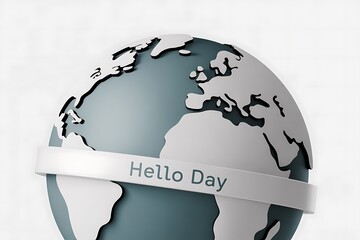 Stylized globe with hello day message on a white background