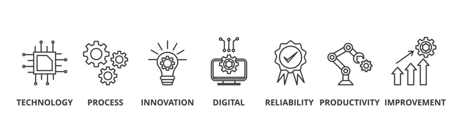 Automation banner vector illustration concept with icon of technology, process, innovation, digital, reliability, productivity and improvement