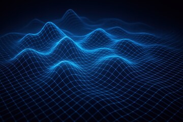 Obraz premium Abstract digital waves with a grid, creating a sense of depth and motion in a dark background.