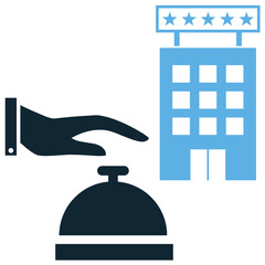 Hotel service bell icon vector. Ideal for front desk, guest assistance, and concierge themes. This graphic symbolizes a call for immediate service and staff attention.