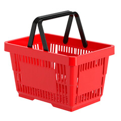 PNG Vivid Red Shopping Basket: A close-up view of a vibrant red shopping basket, its practical design and sturdy construction highlighted against a clean backdrop.