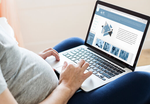 Pregnant Woman Using Laptop Mockup