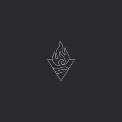 Fire and water line art dual element harmony logo design.