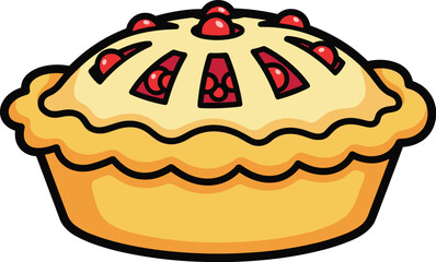 Delicious Cherry Pie Illustration Baking in Golden Crust with Lattice Top and Red Cherries, Dessert Graphic for Holiday Celebration, Sweet Treat Confectionery, Bakery Menu, Festive Food Clipart, Tradi