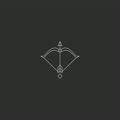 Bow and arrow line art precision hunting symbol logo design.