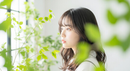 見つめる若い女性
