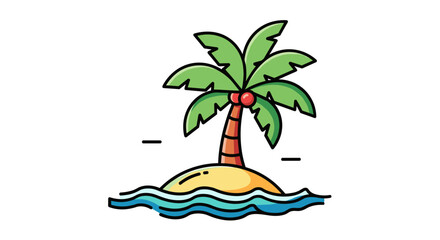 Tropical Island Getaway with Palm Tree in Lagoon, Illustration for Vacation Planning, Summer Tourism, and Sustainable Travel, Eco-Friendly Destination Marketing, Coastal Design, Relaxation, Peaceful R