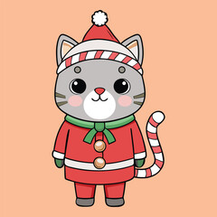 Cute Christmas cat cartoon in Santa outfit vector