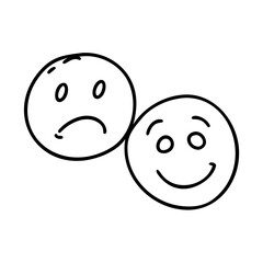 Emojis faces icon in hand drawn style. Doddle emoticons vector illustration on isolated background. Happy and sad face sign business concept.