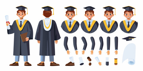 Cartoon graduation character creator kit with different poses and body parts