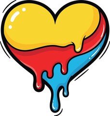 Obraz premium Melting Heart Cartoon Graphic for Modern Design Projects: Bold, Colorful Illustration Expressing Love, Passion, and Creativity in Presentations, Marketing, Websites, and Social Media Campaigns for Lif