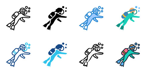 Diving icon set multiple style collection 
