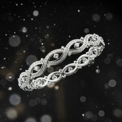 Intricate diamond-studded bracelet floats on a dark, sparkling background.