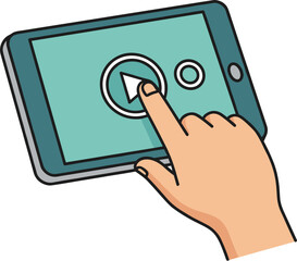 Hand Interacting with Tablet for Entertainment and Education: Modern Technology Device for Streaming Media and Online Learning, Digital Content Access, Connectivity and User Interface Interaction, Ill