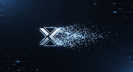 Dynamic digital X logo with circuit board accents