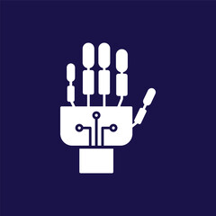 Futuristic AI Hand Vector Illustration – Robotic Hand, Digital Technology, Cybernetic Arm, Artificial Intelligence Gesture, Machine Learning Hand Icon, Neural Network Design, Holographic Palm