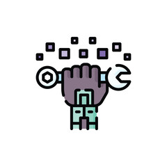 Futuristic AI Hand Vector Illustration – Robotic Hand, Digital Technology, Cybernetic Arm, Artificial Intelligence Gesture, Machine Learning Hand Icon, Neural Network Design, Holographic Palm