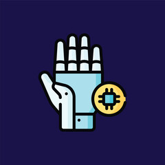 Futuristic AI Hand Vector Illustration – Robotic Hand, Digital Technology, Cybernetic Arm, Artificial Intelligence Gesture, Machine Learning Hand Icon, Neural Network Design, Holographic Palm
