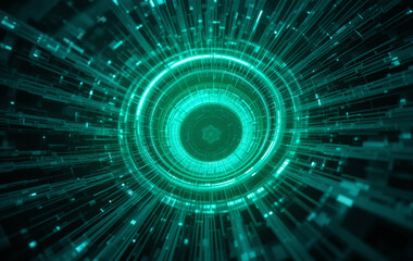 Obraz premium Green Circle Abstract Background Image, Sparkle, Space, Light, Line, Diffusion, Banner Texture Advertising Poster
