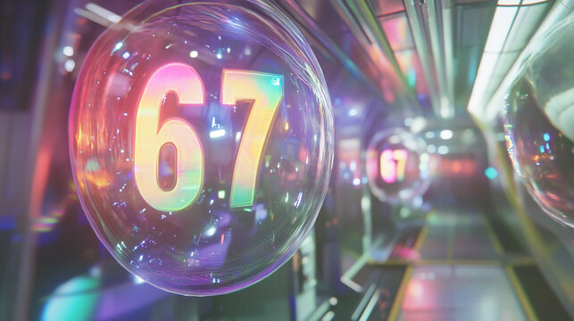 Digital Tunnel with Number 67. Futuristic digital tunnel with glowing number 67, suitable for technology, innovation, or sci-fi themes.