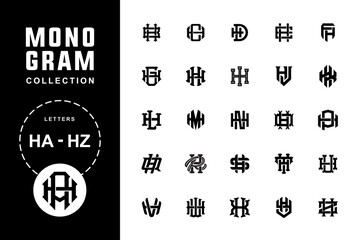 Monogram collection letter HA until HZ with interlock, modern, vintage, classic style good for brand, clothing, apparel, streetwear, baseball, basketball, football and etc