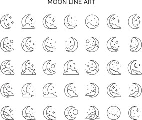 Moon Line Art – Minimalist Lunar Vector Illustration on White Background