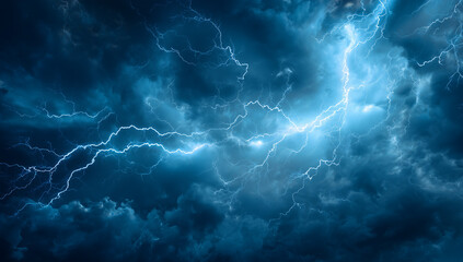 夜空を切り裂く稲妻：嵐と雷鳴の瞬間