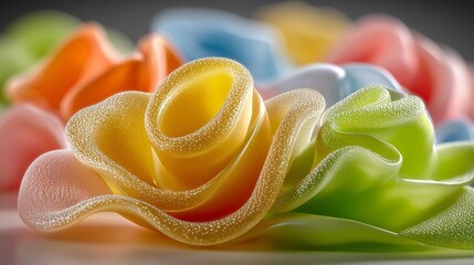 Swirling, pastel-colored ribbons with sparkling textured edges